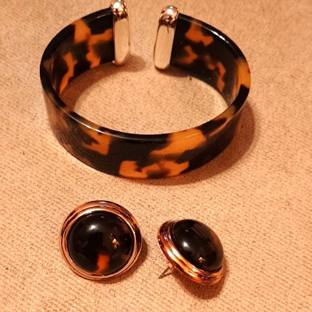 Tortoise Shell Patterned Bracelet And Earring Set - image 1